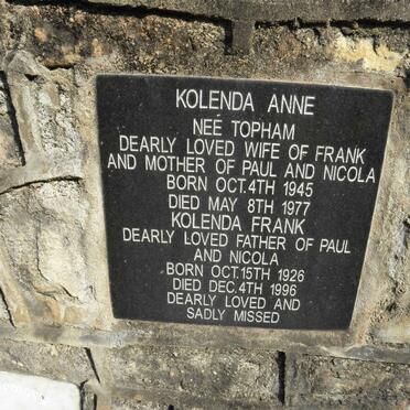 KOLENDA Frank 1926-1996 &amp; Anne TOPHAM 1945-1977