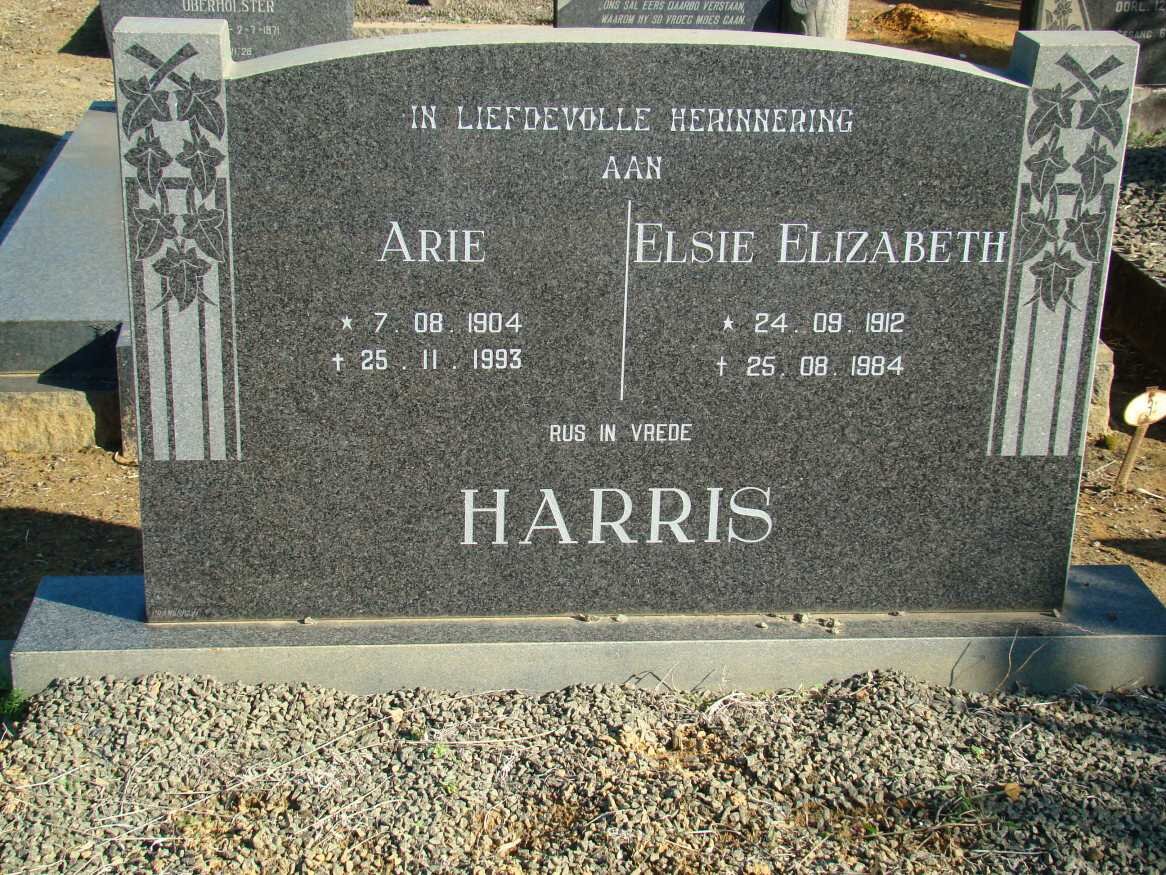 HARRIS Arie 1904-1993 &amp; Elsie Elizabeth 1912-1984