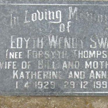 SWAN Edyth Wendy nee FORSYTH THOMPSON 1929-1995