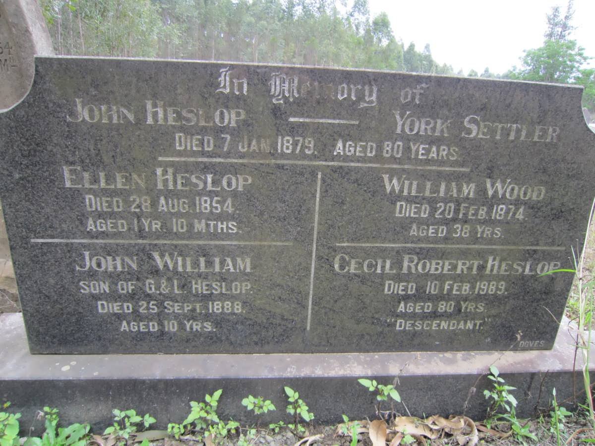 HESLOP John -1879 :: HESLOP Ellen -1854 :: HESLOP John William -1888 :: HESLOP Cecil Robert -1989 :: WOOD William -1874