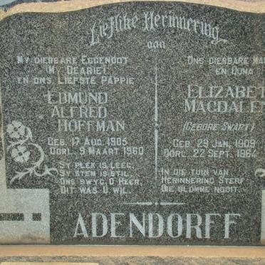 ADENDORF Edmund Alfred Hoffman 1905-1960 &amp; Elizabeth Magdalena SWART 1909-1964