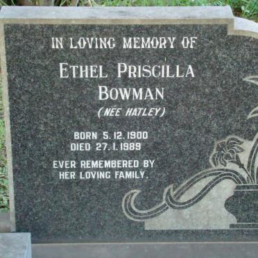 BOWMAN Ethel Priscilla nee HATLEY 1900-1989