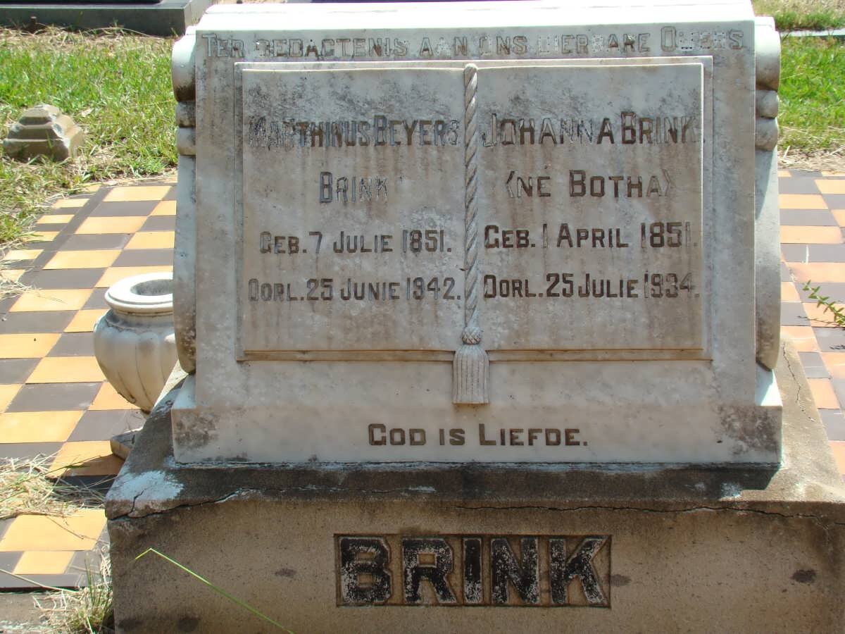 BRINK Marthinus Beyers 1851-1942 &amp; Johanna BOTHA 1851-1934