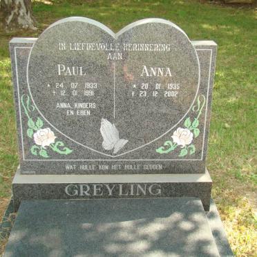 GREYLING Paul 1933-1991 &amp; Anna 1935-2002
