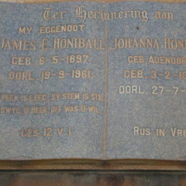 HONIBALL James E. 1897-1961 &amp; Johanna ADENDORFF 1899-1978
