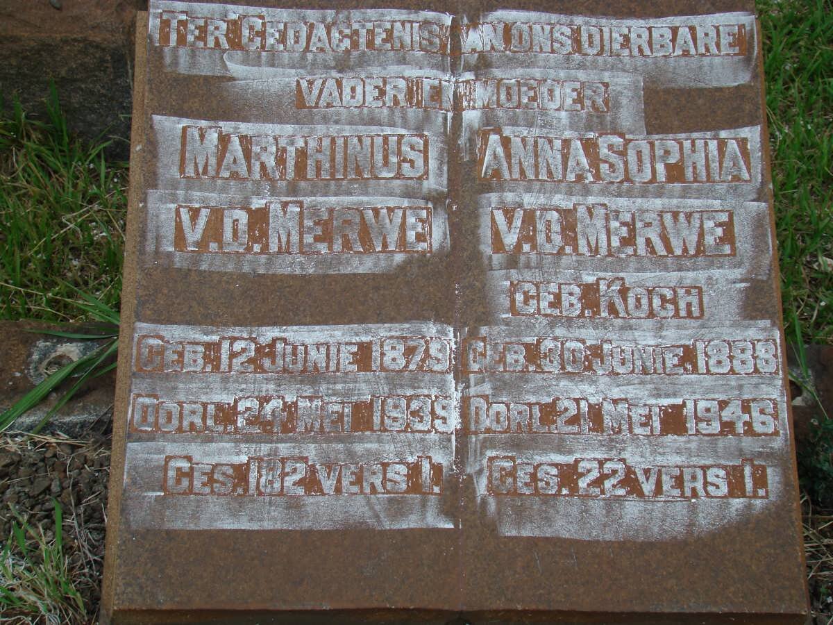 MERWE Marthinus, v.d. 1879-1939 &amp; Anna Sophia KOCH 1888-1946