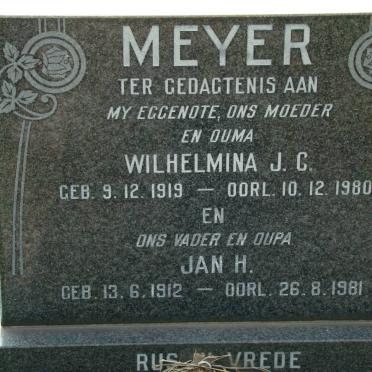 MEYER Jan H. 1912-1981 &amp; Wilhelmina J.C. 1919-1980
