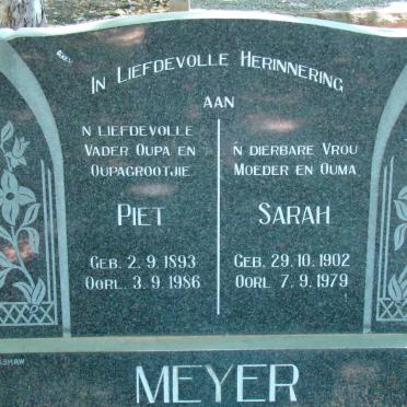 MEYER Piet 1893-1986 &amp; Sarah 1902-1979