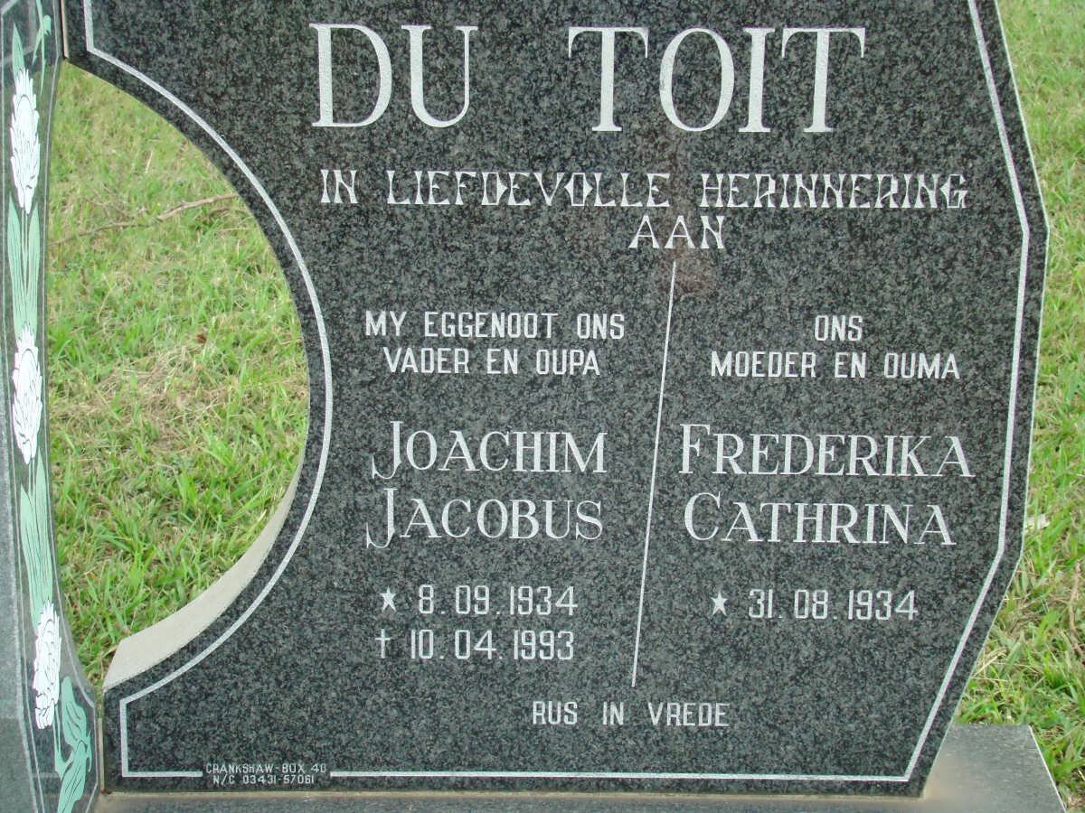 TOIT Joachim Jacobus, du 1934-1993 &amp; Frederick Cathrina 1934-