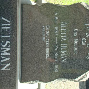ZIETSMAN Aletta nee HUMAN 1897-1981