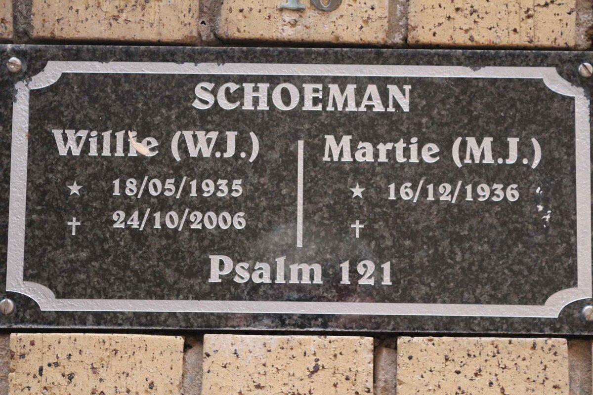 SCHOEMAN W.J. 1935-2006 &amp; M.J. 1936-