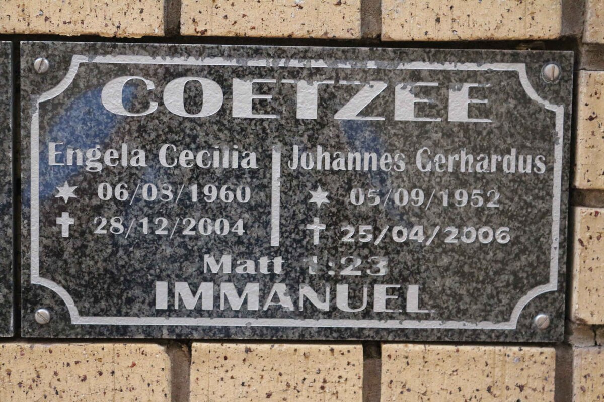 COETZEE Johannes Gerhardus 1952-2006 &amp; Engela Cecilia 1960-2004