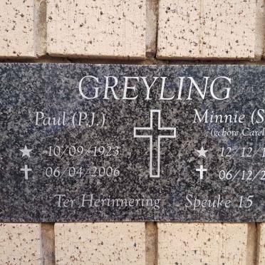GREYLING P.J. 1923-2006 &amp; S.M. CARELSE 1928-2015