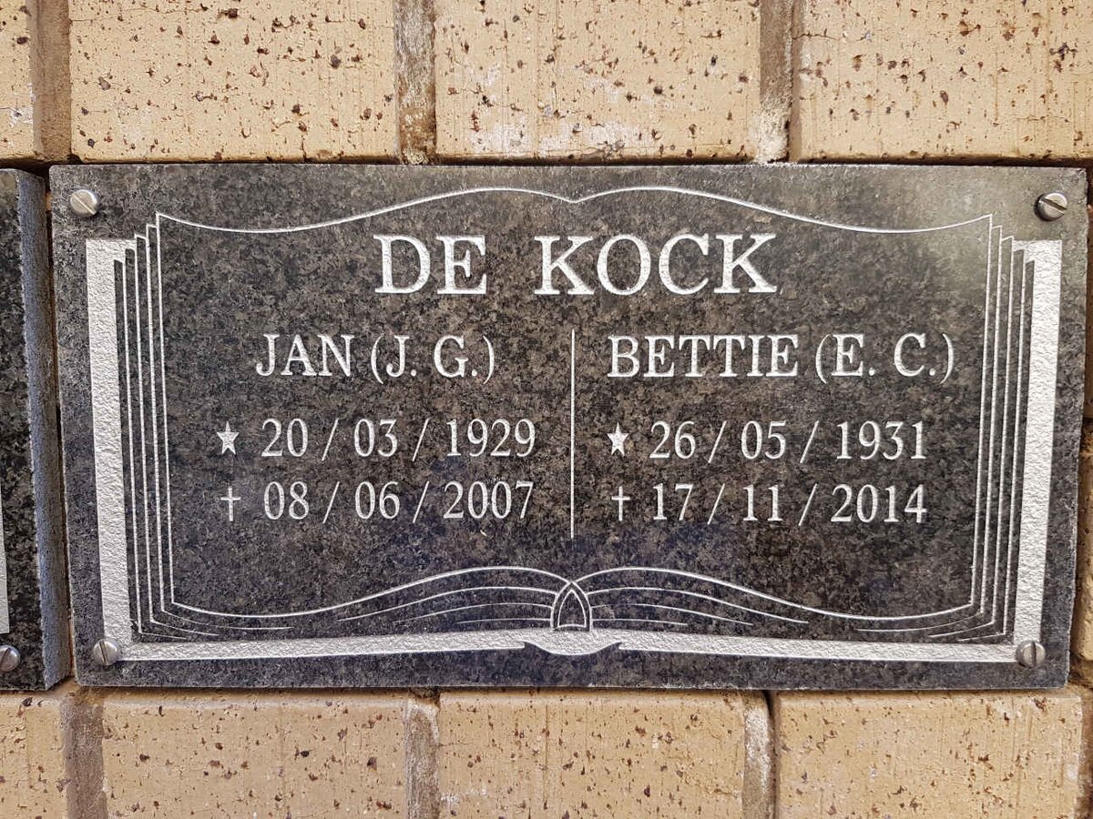KOCK J.G., de 1929-2007 &amp; E.C. 1931-2014