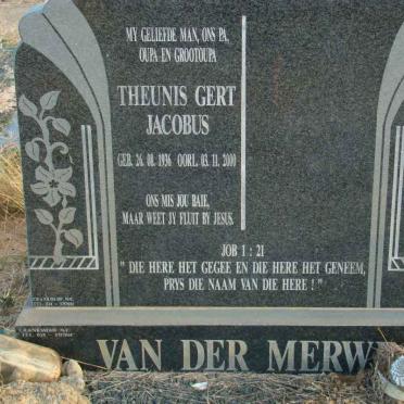 MERWE Theunis Gert Jacobus, van der 1936-2000
