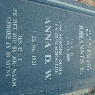 MERWE Johannes E., van der 1918-2000 &amp; Anna D.W. 1921-