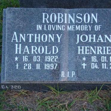 ROBINSON Anthony Harold 1922-1997 &amp; Johanna Henrietta 1912-2008
