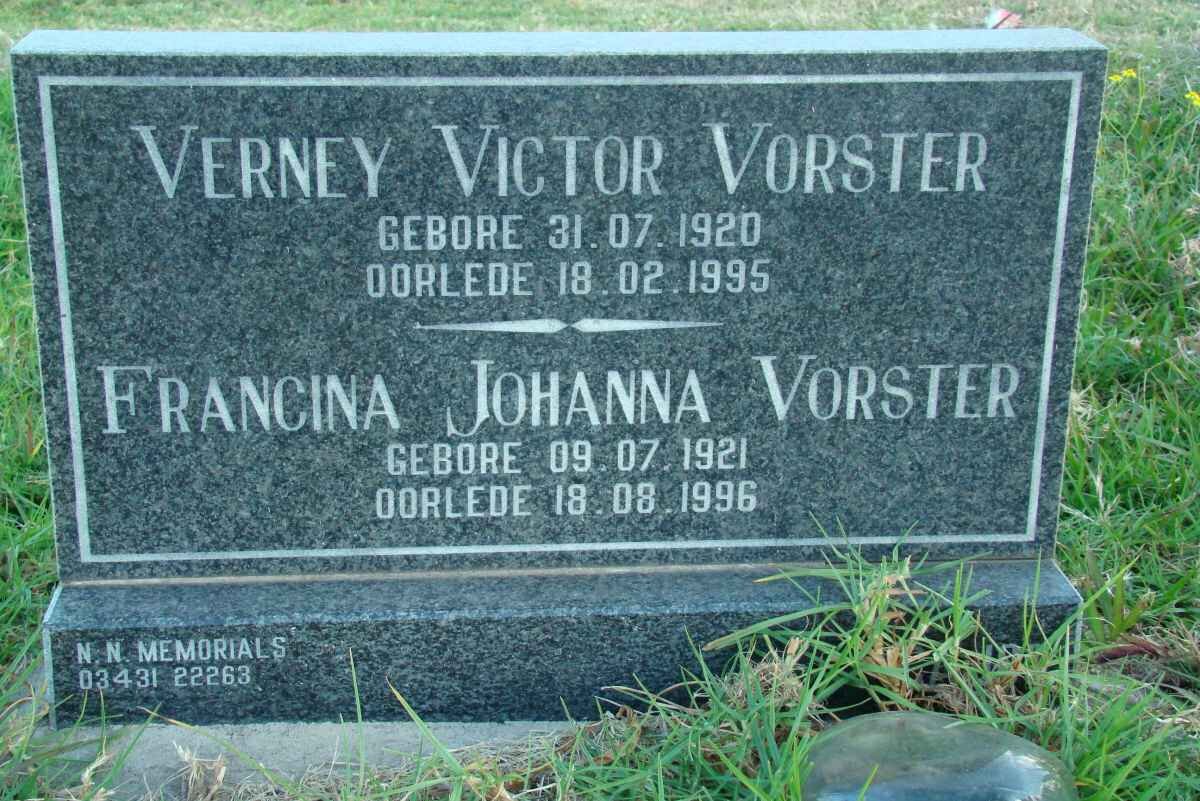 VORSTER Verney Victor 1920-1995 &amp; Francina Johanna 1921-1996
