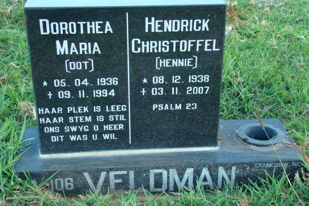 VELDMAN Hendrick Christoffel 1938-2007 &amp; Dorothea Maria 1936-1994