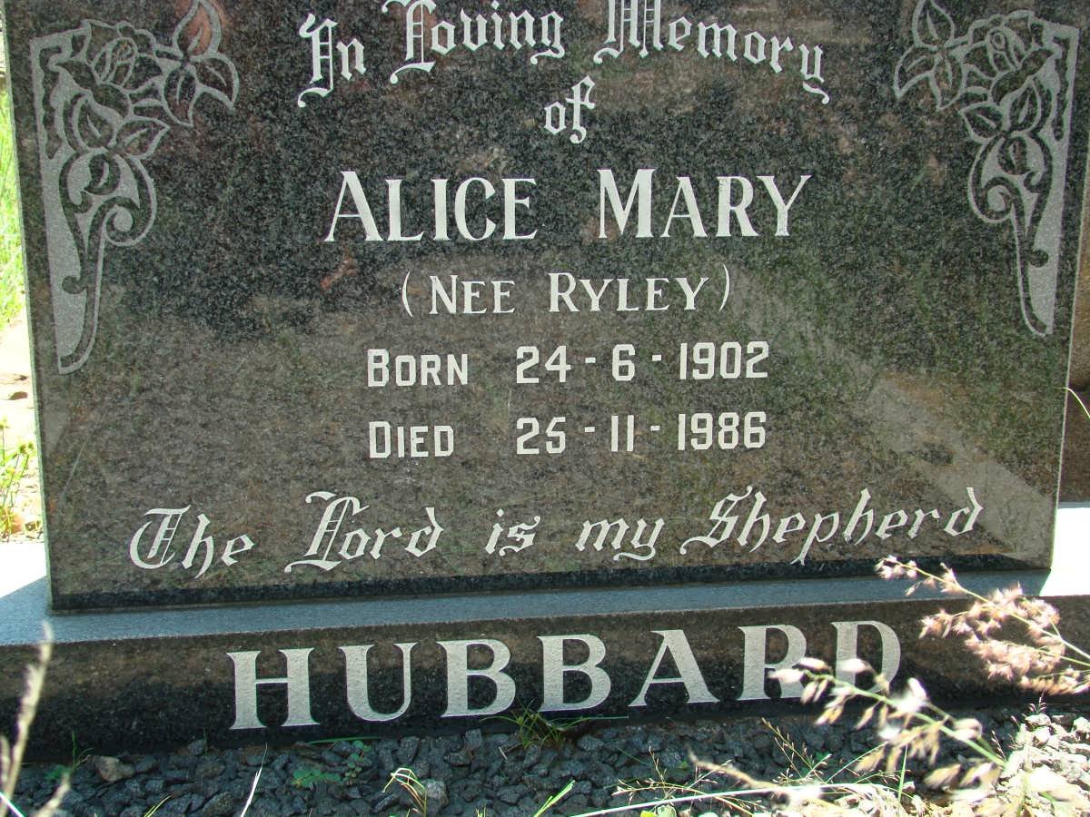 HUBBARD Alice Mary nee RYLEY 1902-1986