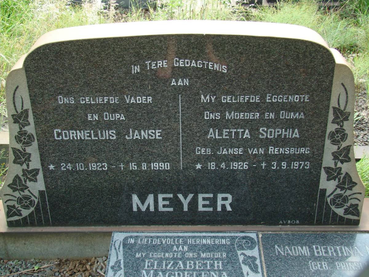 MEYER Cornelius Janse 1923-1990 &amp; Aletta Sophia JANSE VAN RENSBURG 1926-1973