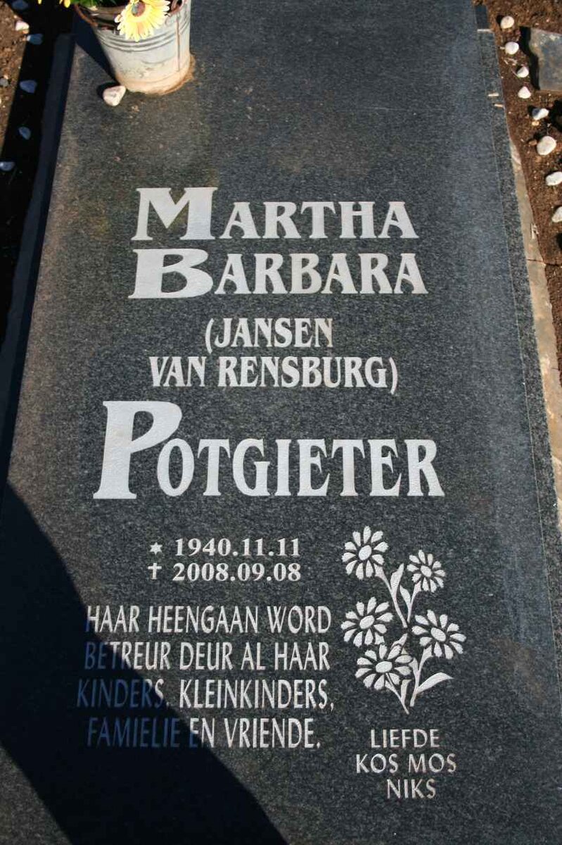 POTGIETER Martha Barbara nee JANSEN VAN RENSBURG 1940-2008