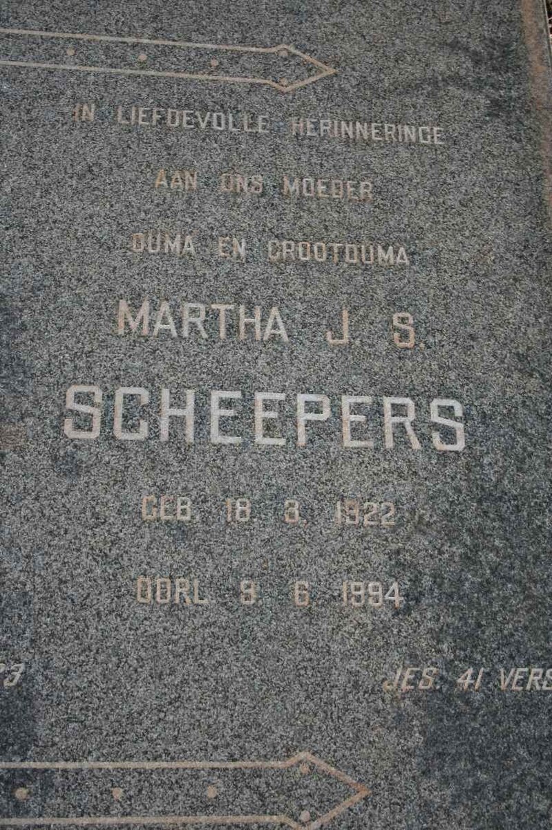 SCHEEPERS Martha J.S. 1922-1994