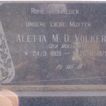 VOLKER Aletta M.D. nee MULLER 1909-1975