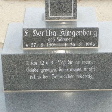 KLINGENBERG F. Bertha nee BÖHMER 1905-1996