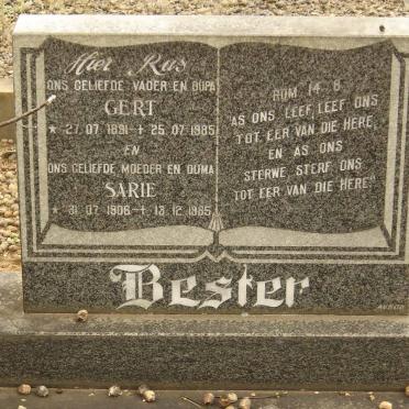BESTER Gert 1891-1985 &amp; Sarie 1906-1985