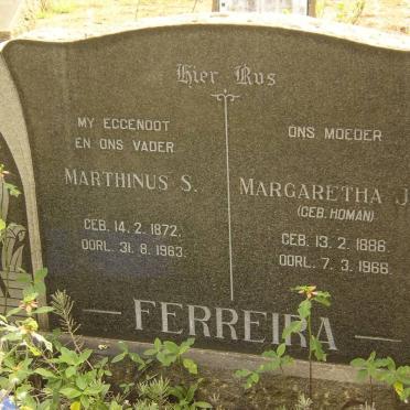 FERREIRA Marthinus S. 1872-1963 &amp; Margaretha J.G. HOMAN 1886-1966