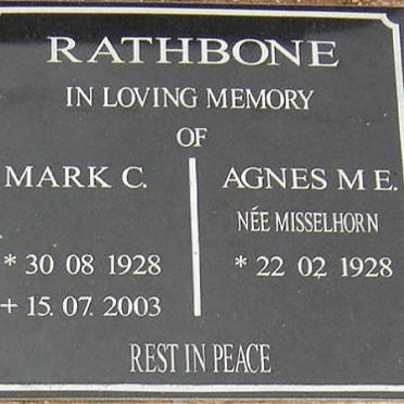 RATHBONE Mark C. 1928-2003 &amp; Agnes M.E. MISSELHORN 1928-
