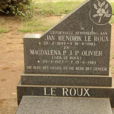 ROUX Jan Hendrik,  le 1897-1983 &amp; Magdalena P.J.P. OLIVIER nee LE ROUX  1927-1983