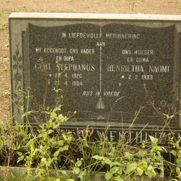 WESTHUIZEN Gert Stephanus, van der 1926-1984 &amp; Henrietha Naomi 1933-