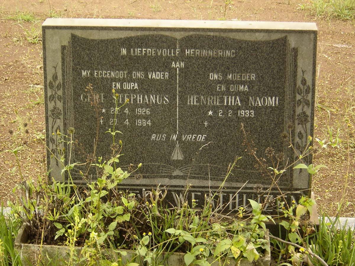 WESTHUIZEN Gert Stephanus, van der 1926-1984 &amp; Henrietha Naomi 1933-