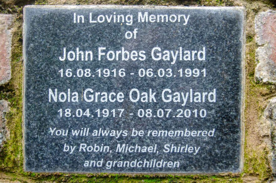 GAYLARD John Forbes 1916-1991 &amp; Nola Grace Oak 1917-2010
