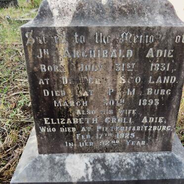 ADIE Jn Archibald 1831-1893 & Elizabeth Croll -1925