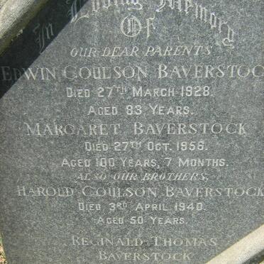 BAVERSTOCK Edwin Coulson -1928 &amp; Margaret -1956 :: BAVERSTOCK Harold Coulson -1940 :: BAVERSTOCK Reginald Thomas -1895