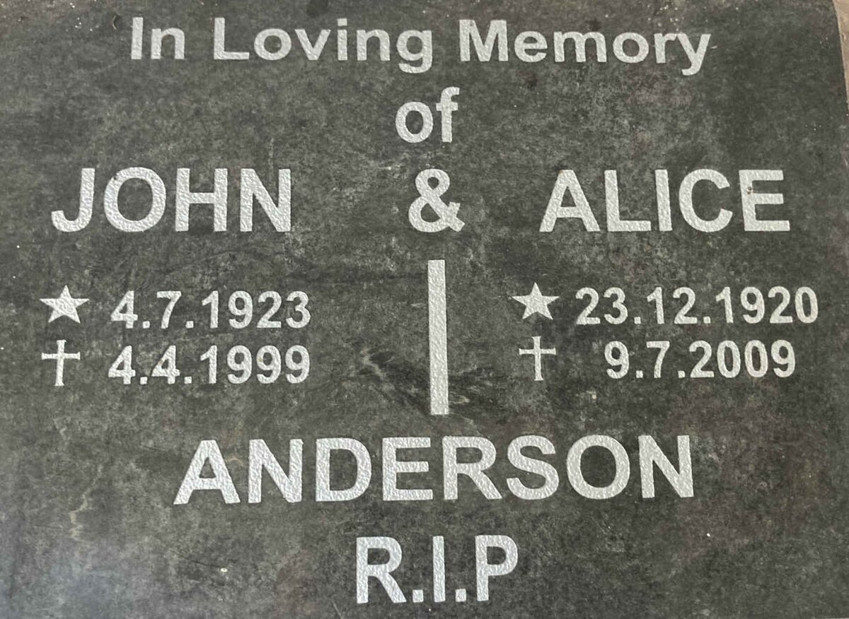 ANDERSON John 1923-1999 & Alice 1920-2009