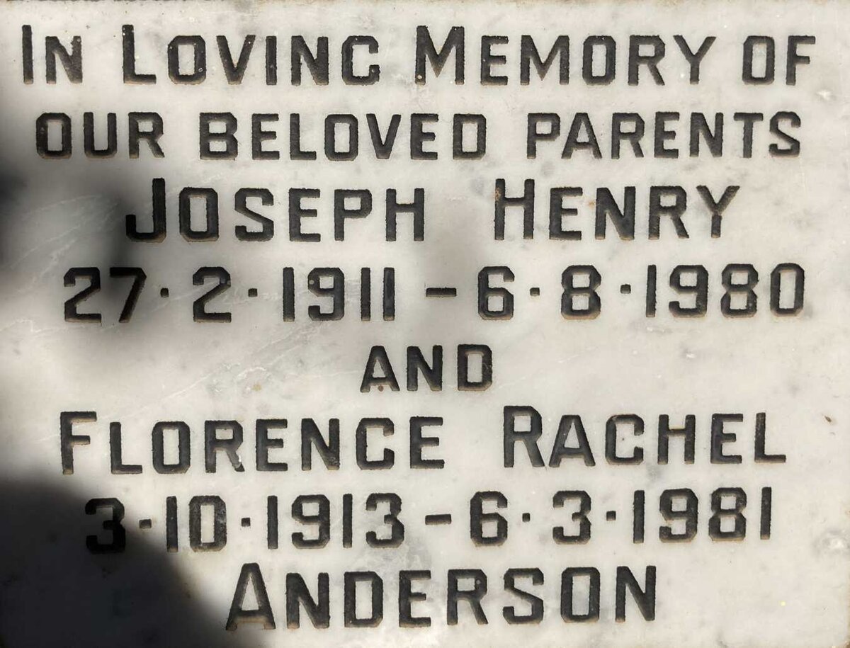 ANDERSON Joseph Henry 1911-1980 & Florence Rachel 1913-1981