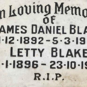 BLAKE James Daniel 1892-1964 & Letty 1896-1978
