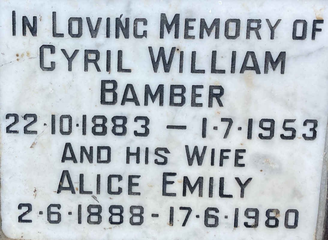 BAMBER Cyril William 1883-1953 & Alice Emily 1888-1980