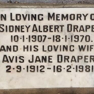 DRAPER Sidney Albert 1907-1970 & Avis Jane 1912-1981
