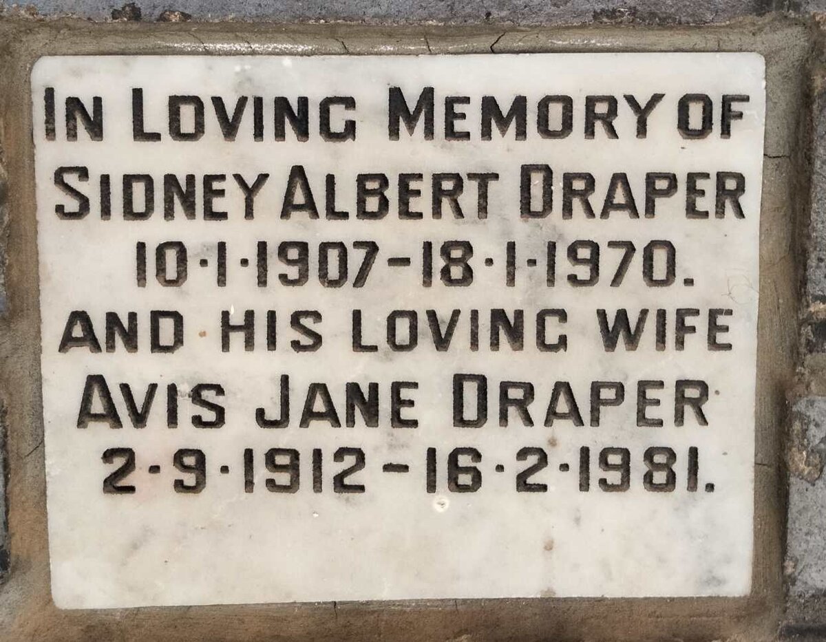 DRAPER Sidney Albert 1907-1970 & Avis Jane 1912-1981