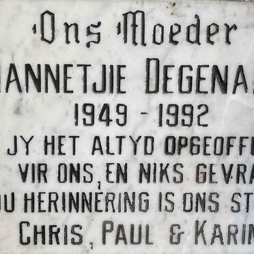 DEGENAAR Hannetjie 1949-1992
