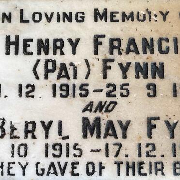FYNN Henry Francis 1915-1972 & Beryl May 1915-1989