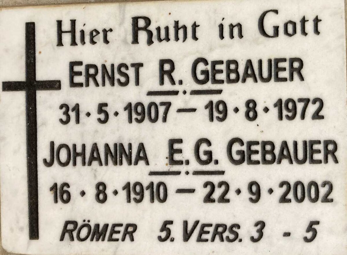 GEBAUER Ernst R. 1907-1972 & Johanna E.G. 1919-2002