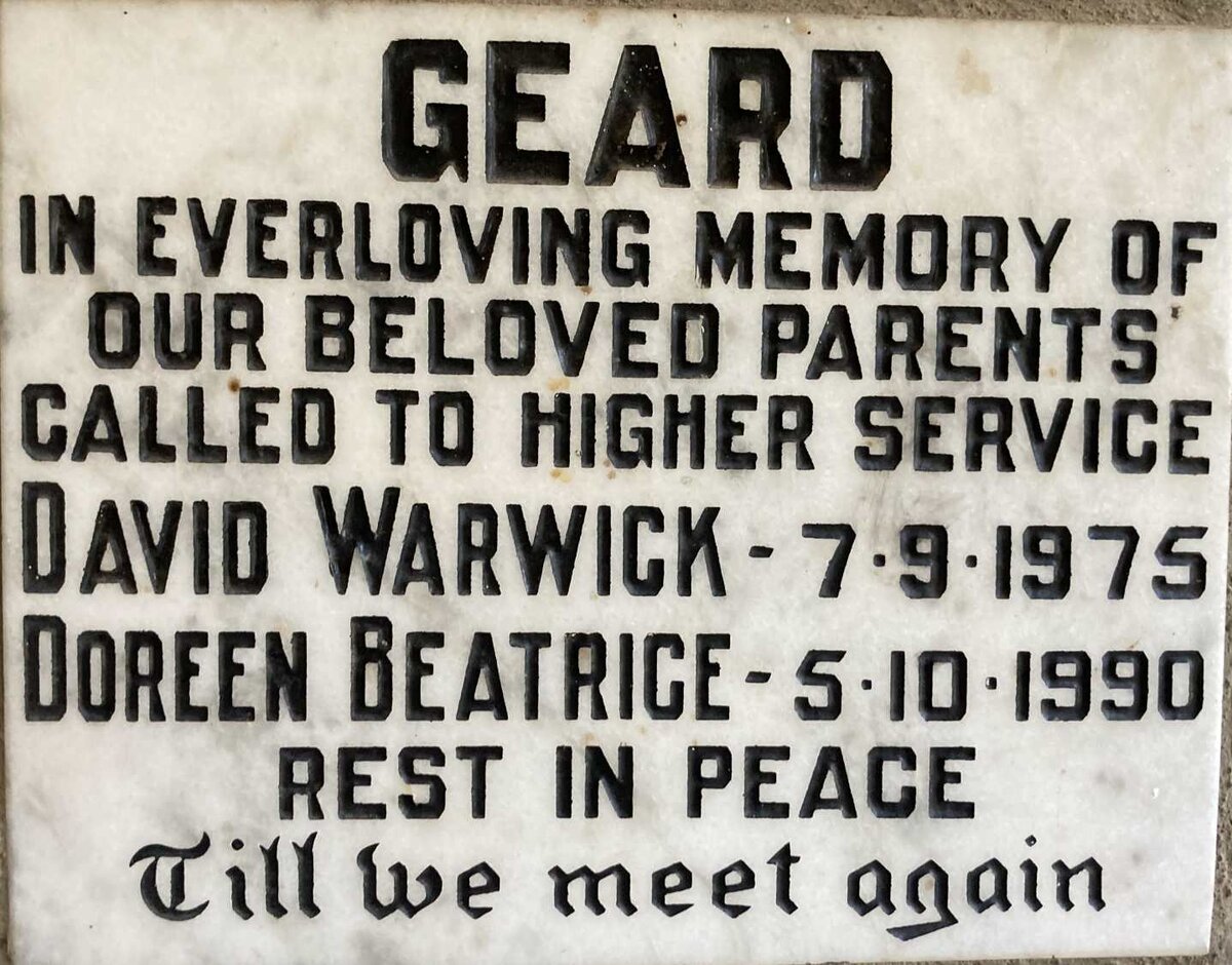 GEARD David Warwick -1975 & Doreen Beatrice -1990