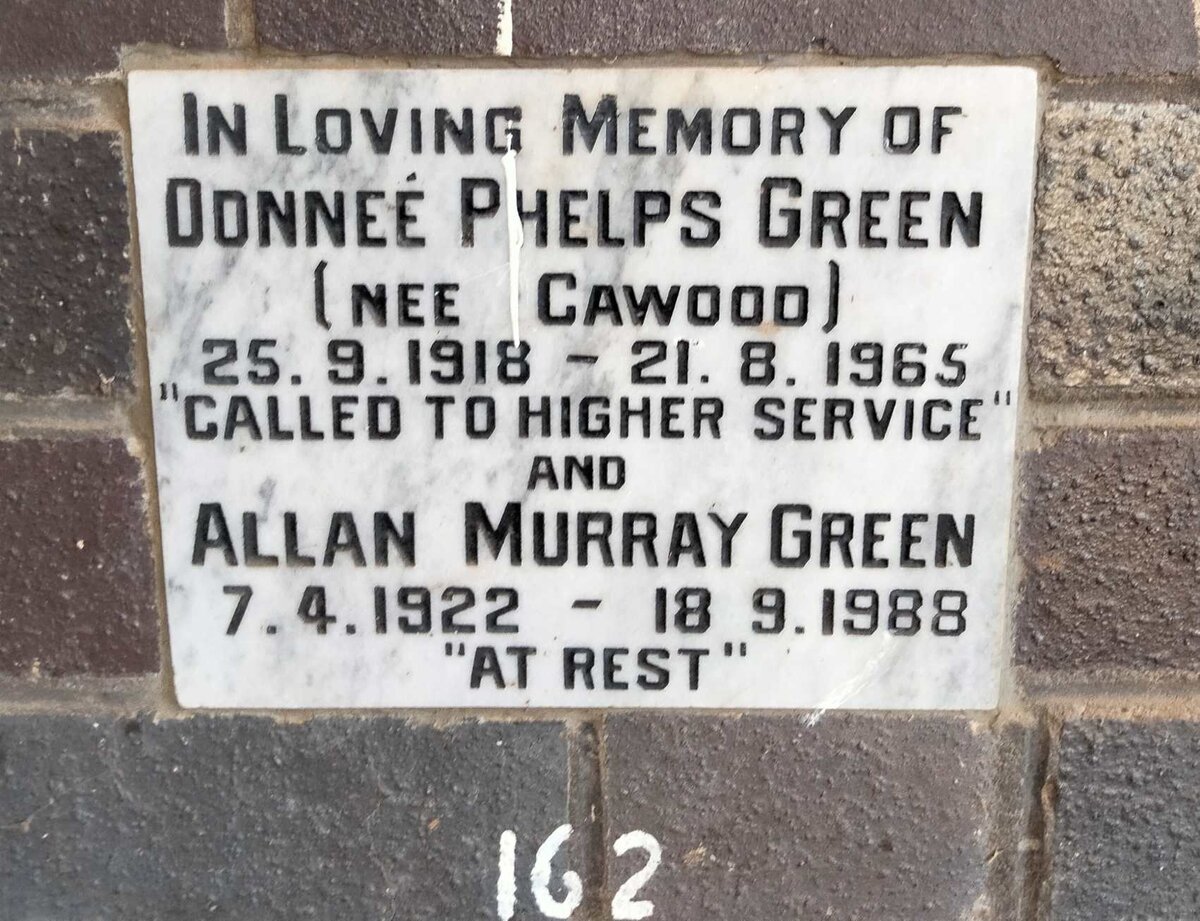 GREEN Allan Murray 1922-1988 & Donnee Phelps CAWOOD 1918-1965