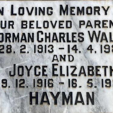 HAYMAN Norman Charles Walter 1913-1980 & Joyce Elizabeth 1916-1984